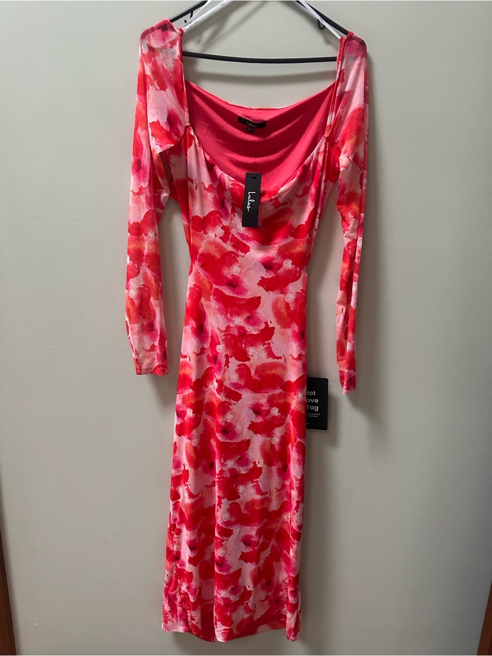 Lulu's Pink and Red Floral-Print Long Sleeve Midi Dress